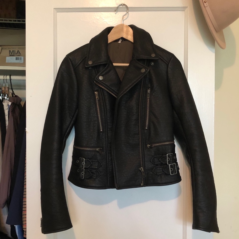 Free People Heavy Black Leather Jacket